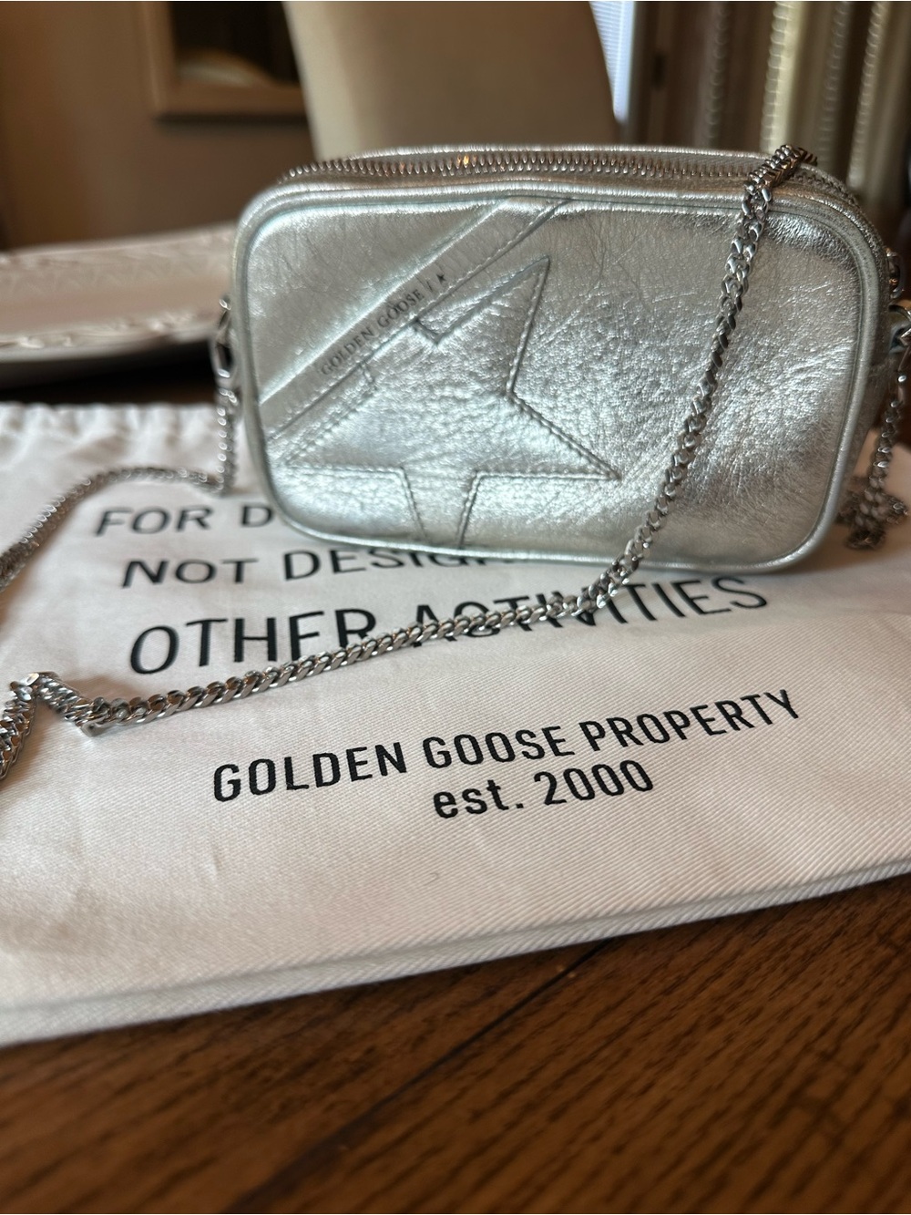 Golden Goose metallic silver star mini crossbody